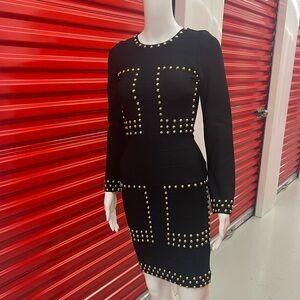 Gold Studded Black Bandage Dress